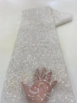 לבן אפריקאי חרוזים כלה תחרה בד יוקרה הניגרי טול נצנצים תחרה על שמלת החתונה הצרפתית רשת תחרה, בד עם נצנצים