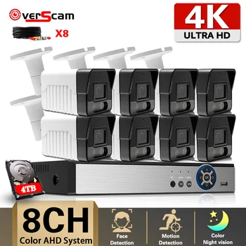 DVR 8CH אבטחה, מערכת מצלמות 4K מלא צבע ראיית לילה יום א מערכת טלוויזיה במעגל סגור חיצוני עמיד למים, מצלמה וידיאו ערכת 8MP