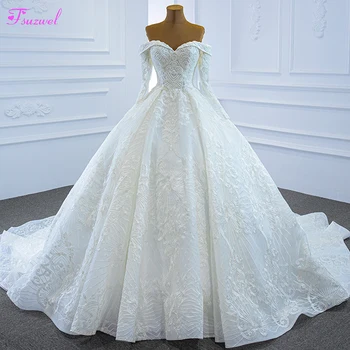 Fsuzwel מדהימה אפליקציות שרוול ארוך שמלת נשף שמלת החתונה 2023 עדינה מתוקה חרוזים רקמה הנסיכה שמלת כלה.