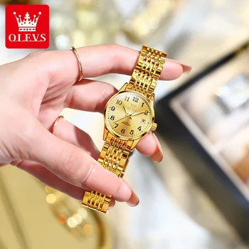 OLEVS מותג מקורי מקורי לצפות אופנה נשים אוטומטי מכאני שעון פלדה אל חלד רצועת בשבוע תאריך שעון יד פשוטה