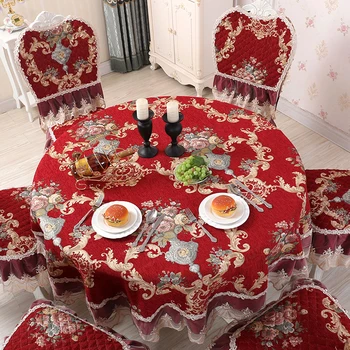 פרחים שולחן האוכל בד הכיסא, כרית אדום שניל אקארד מפות שולחן עגול תחרה מסיבת חתונה משק הבית לקישוט לשולחן