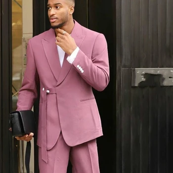 אפריקה חליפות גברים עם חגורה כפולה עם חזה Slim Fit 2 חתיכת ז ' קט מכנסיים החתונה השושבינים בגדי החתן טוקסידו 2023