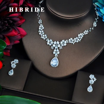 HIBRIDE אלגנטי צורת הפרח AAA CZ תכשיטים מגדיר עבור נשים יוקרה שרשרת סט שמלת כלה אביזרי מסיבה להראות מתנות N-459