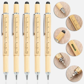 50PCS רב תכליתי במבוק כלי העט, 6-in-1 מברג, מד מפלס, קיבולת עט, משושה עט כדורי