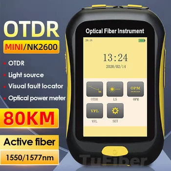 מיני OTDR סיבים אופטיים Reflectometer, VFL שמחלקת חקירת תקריות ירי OPM אירוע המפה, 20dB על 80km, סיבים כבל Ethernet הבוחן, 1550nm, NK2600