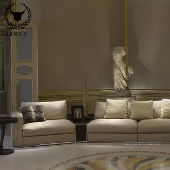 ספה איטלקית אור יוקרה ספת עור וילה דירה גדולה בסלון ספה פינתית בשילוב high-end התאמה אישית