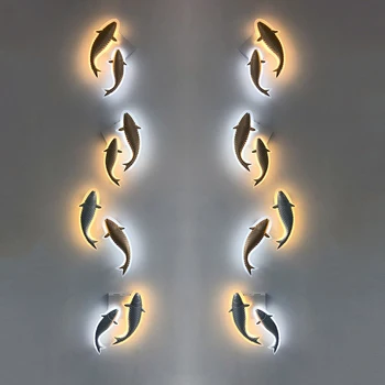 המודרנית מקורה קיר מנורת LED אקריליק דגים בצורת אורות דקורטיביים חדר שינה סלון רקע קיר פמוטים גופי