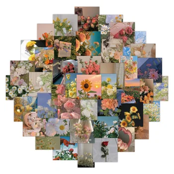 50pcs תוספות אסתטיות פרחים מדבקות עבור אלבום Kscraft Sketchbook המפעל מדבקה וינטג ' עיצוב אלבומים חומר אספקה מלאכה