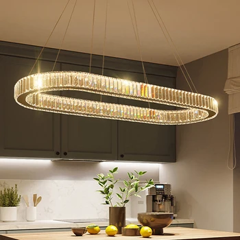 מודרני נברשת קריסטל חדר האוכל קריסטל מנורת LED התקרה תליון תאורה אור בסלון נברשת קריסטל עיצוב הבית