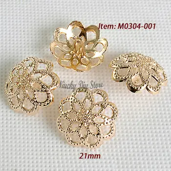 50pcs מתכת הזהב גילוף פרח כפתורים 21mm החתונה אביזרי שיער פרח זהב דקורטיביים פרחים