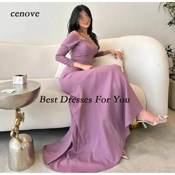 Cenove סגולה נדן צווארון מרובע שמלה עם שרוולים ארוכים ערבית שמלת הערב רשמית שמלות לנשים מסיבת חתונה 2023