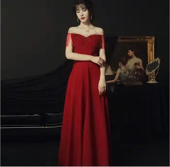 סיני שמלת הכלה 2023 חדש לנשים האדום קיץ נוצץ