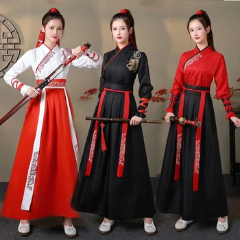 Hanfu נשים שושלת טאנג העתיקה תחפושות Hanfu שמלה סינית עממית לרקוד סייף מסורתי פיות Hanfu גבר קוספליי