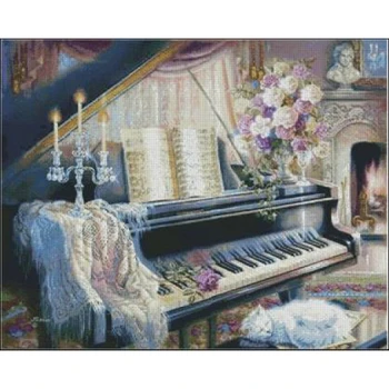 Amishop איכותי יפה יפה ספרתי לחצות סטיץ ערכת פסנתר פרח לבן חתול קיטי נר