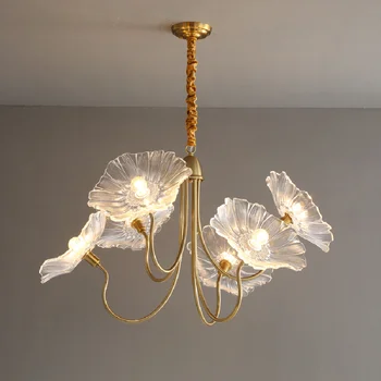 רטרו פרח אמנות נברשת קלאסית תליון זכוכית מנורת שולחן האוכל בסלון חדר שינה תליית מנורה פנים LED תפאורה אור