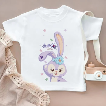 ילדים StellaLou תפר אופנה חולצת כותנה 2022 הקיץ הדפסה בגדים לתינוק מקסימום צוואר צוות Harajuku בחורה לבנה, טי.