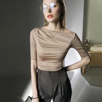 איכות גבוהה 2023 נשים חולצה קמטים סגנון עיצוב נשי באביב-קיץ סקסי יבול מקסימום אופנה של בגדי בגד Tees Y2k גותי