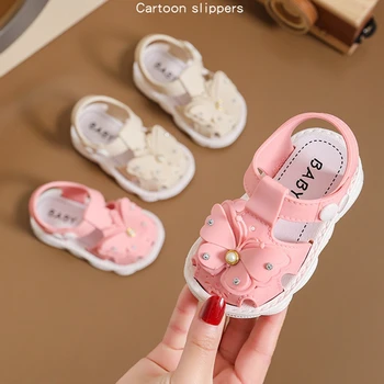 הקיץ בייבי בנות החלקה סנדלים סגורות דירות הפעוט הראשונה מהלכים העריסה נעליים חיצונית תינוקות סנדל
