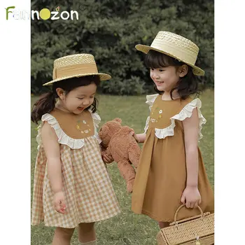 קוריאנית שמלת הקיץ פרח רקמה הילדים שמלות עבור בנות נסיכה ללבוש בנות בגדי כותנה ללא שרוולים הפעוט
