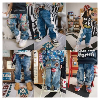 ילדים ג 'ינס של ילדים ג' ינס בנות בנים אופנתי מותג לרקום תיקון אופנה מזדמנים מכנסיים ג ' ינס מכנסיים ארוכים בגדי ילדים