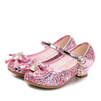 ילדים עקב גבוה 2022 חדש מתוק ילדות קטנות קריסטל נעלי ילדים נצנצים הנסיכה נעליים לנערות Bowknot קטן נעלי עור