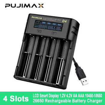 4-חריצים 18650 Li-ion סוללת ליתיום, מטען חכם תצוגת LCD USB 26650 21700 22650 18650 1.2 V AA/AAA סוללות נטענות