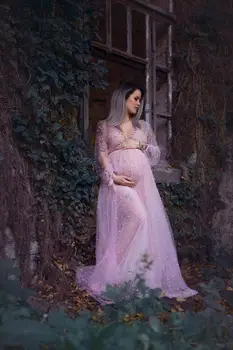 חמוד הריון צילום שמלות Elegence לידה לירות שמלת חרוזים טול שמלת מקסי בגדים לנשים בהריון צילום אביזרים
