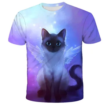 Kawaii הדפסת 3D בעלי חיים חתול ילדים חולצת קיץ אופנה קריקטורה החולצה מקרית נערים ונערות, בגדים חולצה העליונה