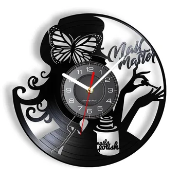 מסמר מאסטר סלון יופי שעון קיר עשוי בציר התקליט ויניל מניקור-ציפורניים סטודיו סימן עסקיים לציפורניים מתנה