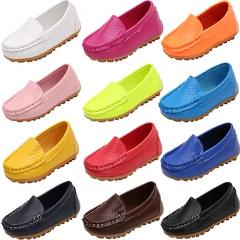 אופנה דירות לילדים מזדמן נוח עור PU להחליק על נעלי בנים בנות ילדים ממתקים 10 צבעים נעלי המוקסין כל גודל
