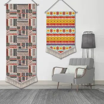 אתני סגנון גיאומטרי קישוט שטיח עם ציצית תלוי דגל עבור עיצוב פנים חדר השינה, הסלון קישוט תלייה בד