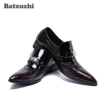 Batzuzhi מחודד בוהן מעצב עור אמיתי גברים שמלת נעלי עסקי נעלי אוקספורד נעלי חתונה גודל פלוס US12, EU38-46