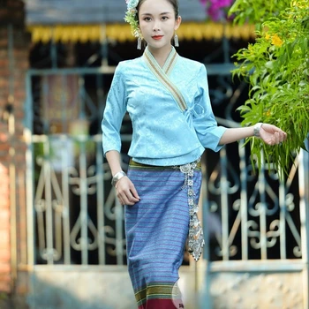 אביב סתיו תאילנד מסורתי וינטאג', בגדי נשים צמרות חולצה Pha חטא חצאית קלוש ספא עיסוי תאילנדי המדים בנות