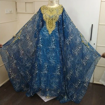 דובאי Kaftan מרוקאי Abaya שמלה מקסי מאוד מרשימה ארוכה שמלת צוואר עגול עגיל חרוזים Caffan