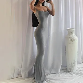 אופנה ערב ללא משענת שמלת מקסי מסיבת נשים שמלה סקסית מועדון נשים אפרסק היפ אלגנטי שמלות ארוכות על אישה.