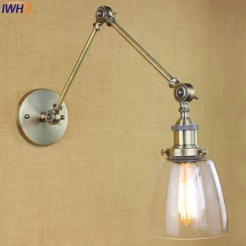 זכוכית פליז לופט LED מנורת קיר וינטאג ' מתכוונן להניף את זרועו הארוכה קיר גופי תאורה רטרו, מנורות קיר אפליקציות ונקייה LED