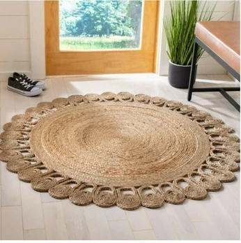 השטיח 100% יוטה טבעי קלוע בסגנון שטיח עגול בוהמי שטח השטיח השטיח שטיחים על המיטה בחדר.