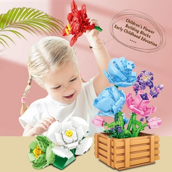אבני הבניין DIY פרח סימולציה פרחים 500+יח ' לבנים דגם צעצועים לילדים. לחברה הביתה עיצוב חדר השינה של מתנות יום הולדת