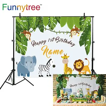 Funnytree 1 מסיבת יום הולדת פרועה תמונת רקע בצילום סטודיו ספארי ג ' ונגל חיות היער רקע Photophone