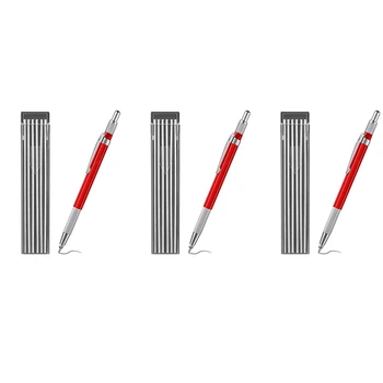 3X רתכים עיפרון עם 36PCS קו הכסף מילוי, מתכת סימון מכני ריתוך עיפרון Pipefitters, ייצור, אדום