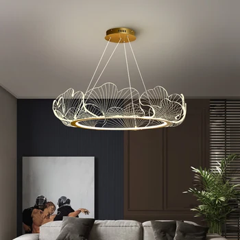 LED תאורה נברשת הפוסט מודרני יצירתי האוכל הסלון עלה אמנות תליית מנורה אקריליק השינה מסעדה גופי סיבוב