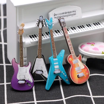18 סוגים 1:12 בית בובות מיניאטורי אביזרים מוסיקה גיטרה חשמלית צעצוע מוסיקלי עיצוב הבית לילדים אופנה להעמיד פנים לשחק צעצועים