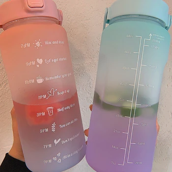 2LWater הבקבוק עם הקשית בכוס צבע פלסטיק כושר כוסות מים עם הסמן בקבוק ספורט תחת כיפת השמיים