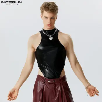 סקסית Loungewear Bodysuits INCERUN מזדמן אופנתי חדש לגברים Rompers מתאימים חצי צווארון גבוה משולש בלי שרוולים סרבלים S-5XL 2023