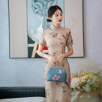 2023 האביב החדש Cheongsam חצאית אמצע אורך בחורה צעירה סינית בסגנון רטרו שיפור צ ' יפאו החלוק ערב המפלגה שמלת נשים
