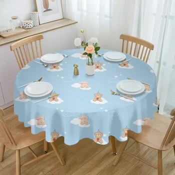 כוכבים עננים ודובים שולחן עגול בד פסטיבל האוכל עמיד למים מפת שולחן לכסות על עיצוב המסיבה קפה מחצלת פיקניק