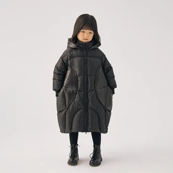 החורף בנות כותנה מעיל עבה חם עם ברדס ארוך מעיל שחור אופנה חדשה 3-12 בת האמצעי קטן צ ' יילד איכות הלבשה עליונה