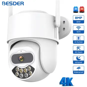 4K 8MP מצלמה IP PTZ מעקב אוטומטי, ראיית לילה 2MP חיצונית טלוויזיה במעגל סגור Wifi מצלמות מעקב 4MP הגנת אבטחה מצלמה Besder