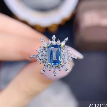 בסדר תכשיטי כסף סטרלינג 925 משובץ עם חן טבעית פופולרי קלאסי מלבן כחול טופז נשים OL סגנון טבעת תמיכה