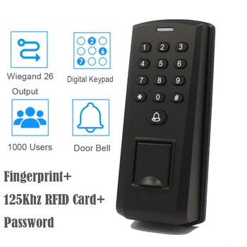 125khz RFID זיהוי טביעת אצבע בקר גישה WG26 ID Card Reader 1,000 משתמשים המקשים הסיסמה פתיחת דלת עם פעמון